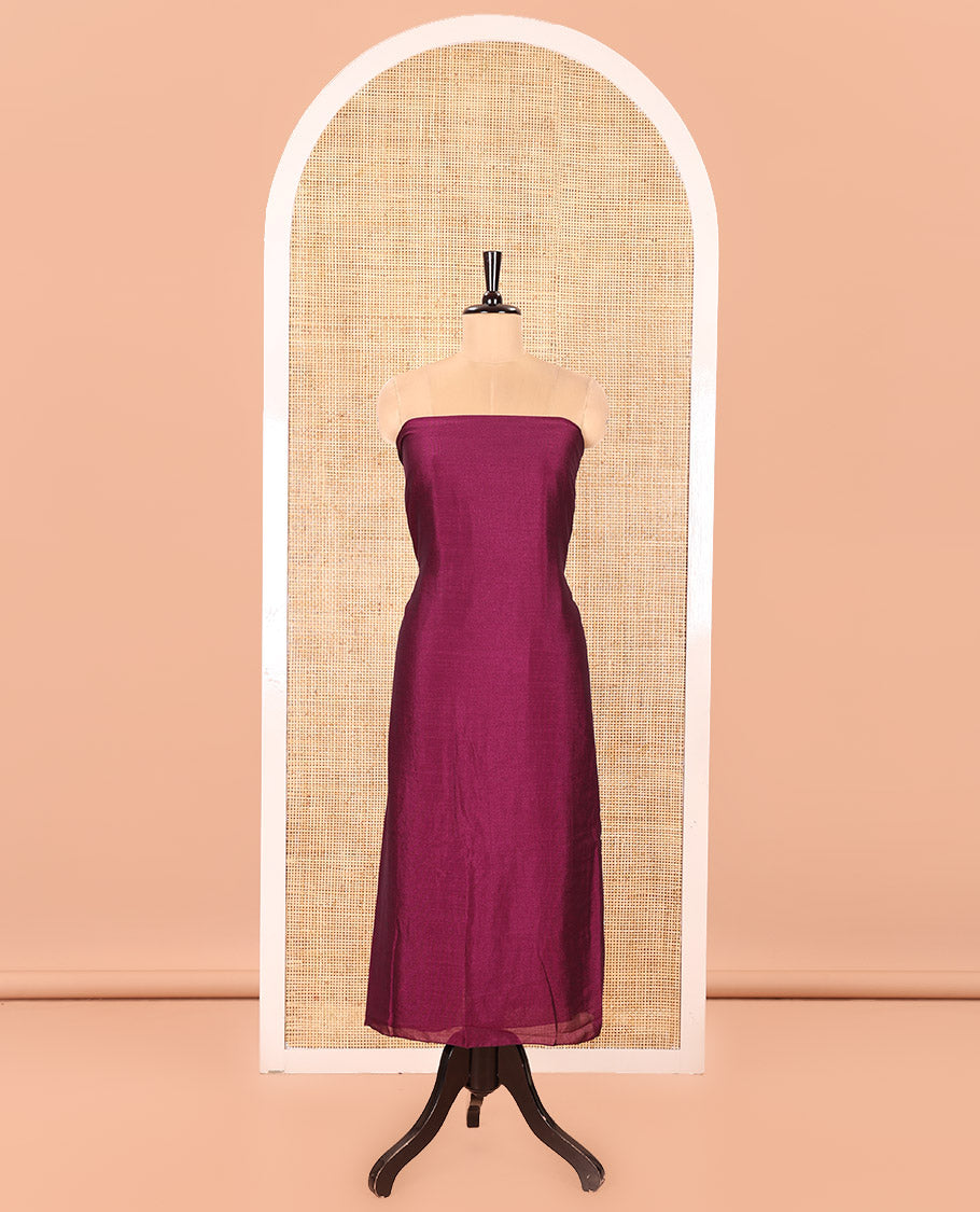 Purple Vichitra Silk Material Churidar Set, Subtly Made Plain Top, a Plain Santoon Bottom, and Paired with a Vichitra Silk Bandhani Dot Enclosed Checked Dupatta