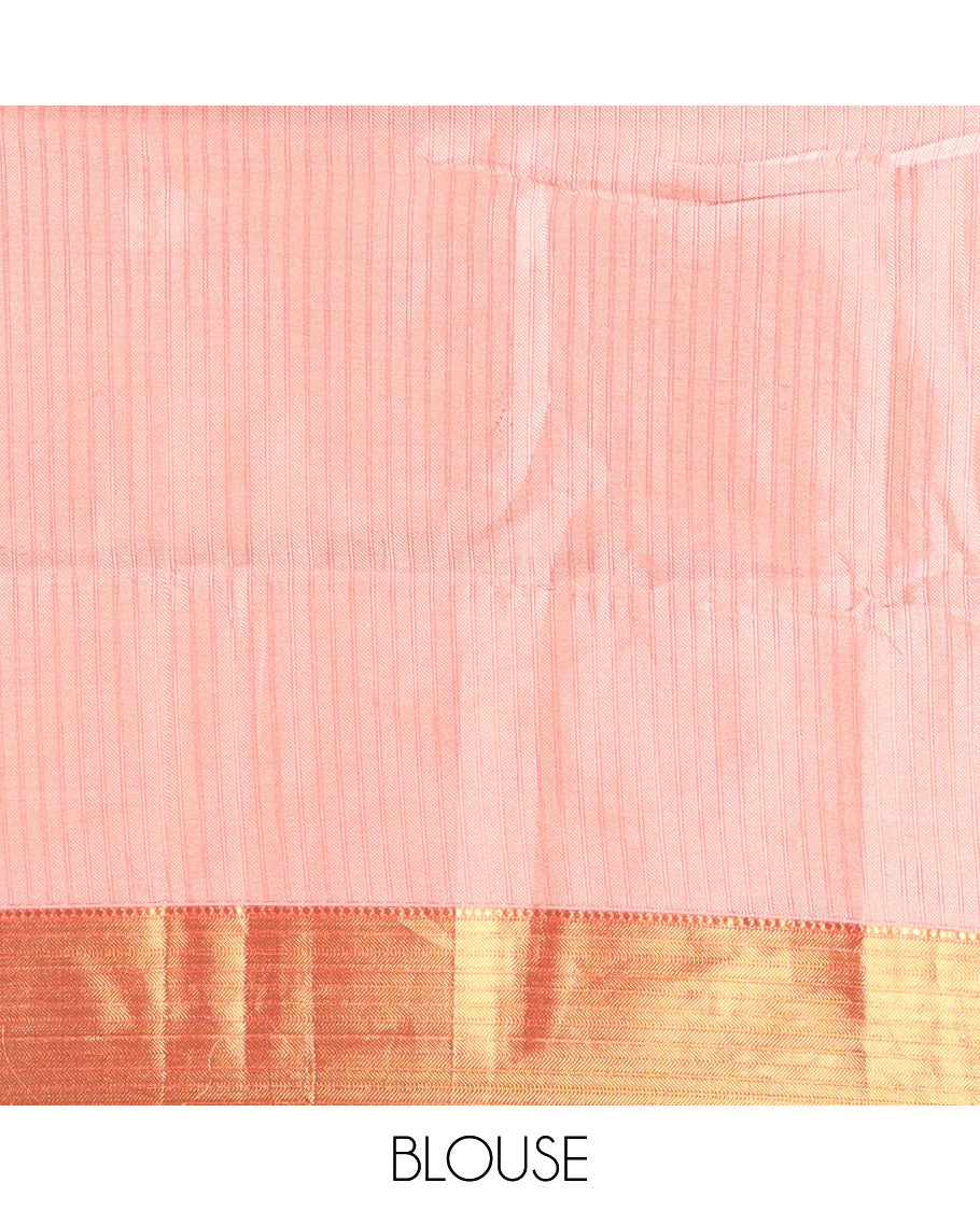 Pink Tissue Saree, Gleamed Up with Leaf Jacquard Design, Zari Traditional Border, a Self-Pallu, and a Matching Blouse
