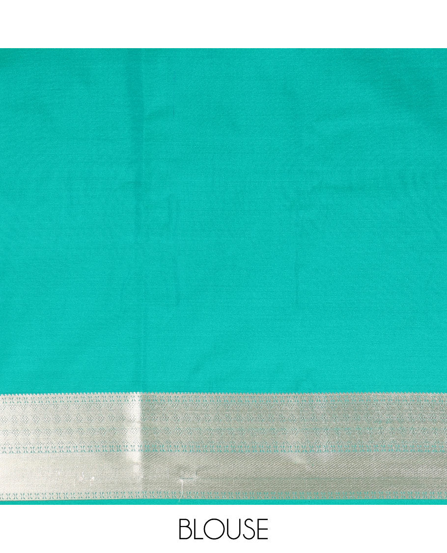 Parrot green zari butta semi soft silk saree with kodi, bhavanji border & grand pallu along with plain blouse