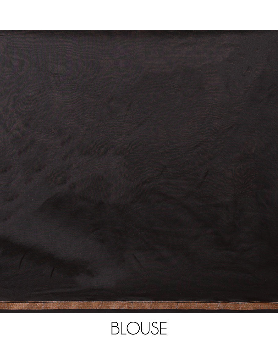 Grey hanblock batik printed chanderi cotton saree with contrast wax block printed border & hand block printed pallu along with plain blouse