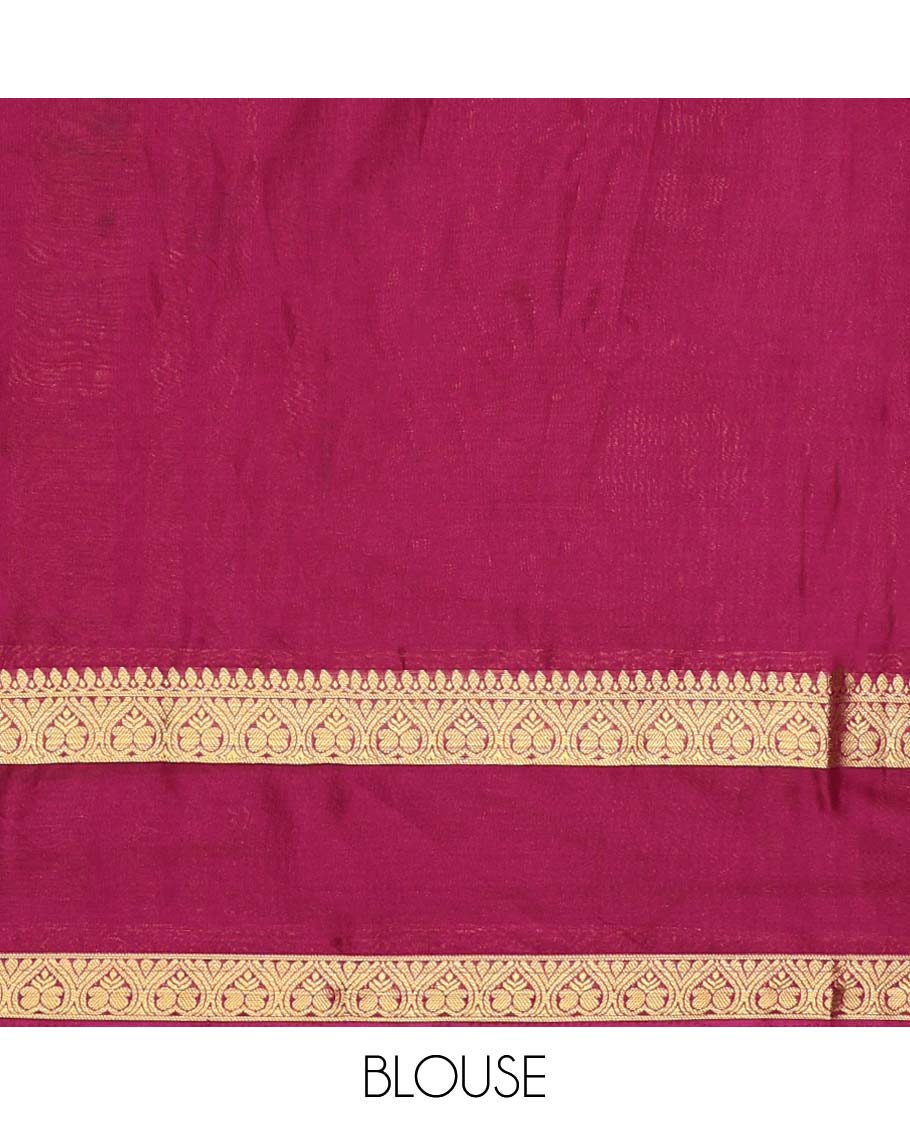 Yellow madhubani-style floral vine semi-banaras printed saree, contrast traditional design border & striped pallu