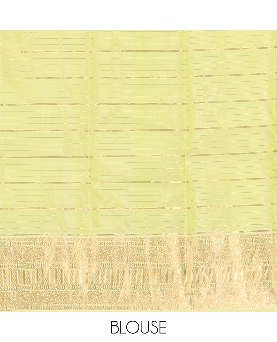 Red Vasundhara Silk Saree, Woven with Zari Buttas and Checks, a Contrast Border of Mayil, and Meen Designs, a Grand Pallu, and a Contrast Blouse
