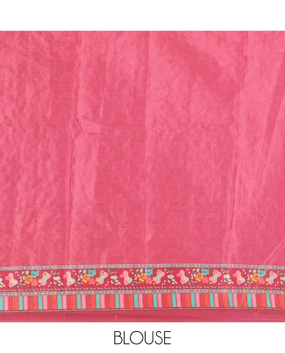 Multi-color geometric printed, mirror work masakali saree with printed, mirror work border & printed pallu along with plain blouse