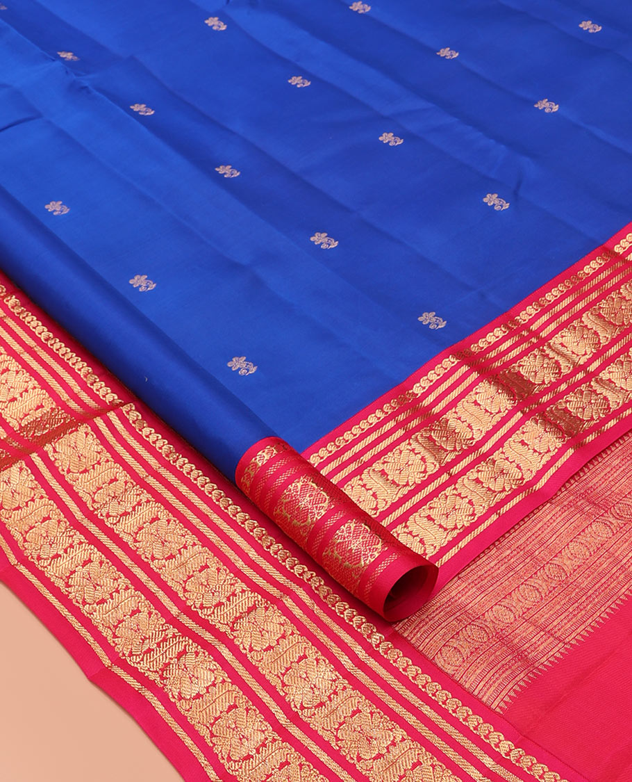Blue Zari Buttas Vasundhara Lite Silk Mix Saree, a Contrast Adai Woven Border, Contrast Blouse