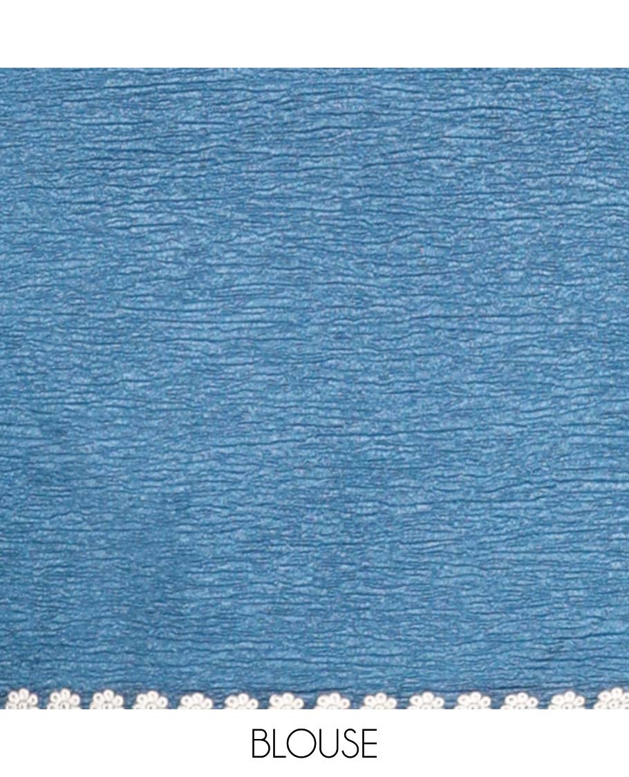 Red crushed tissue saree with all-over floral motifs embroidered & floral scallop border