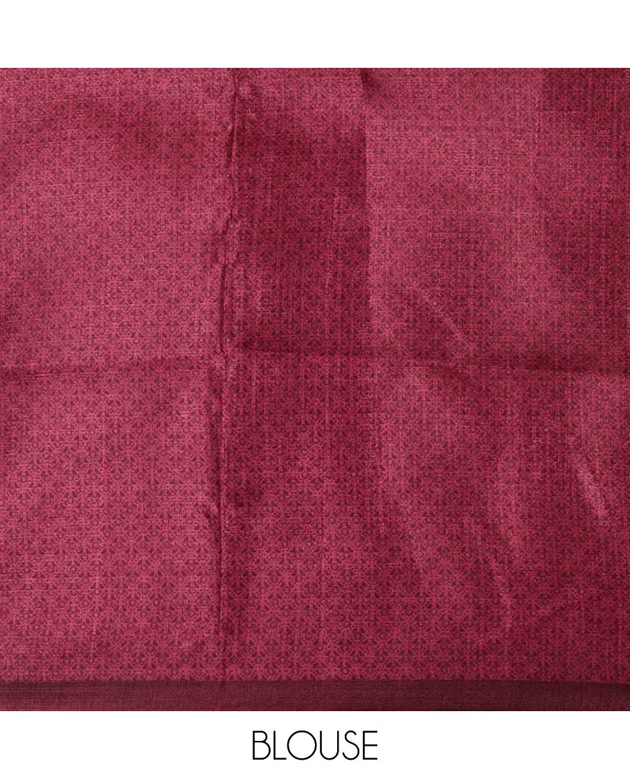 Borderless purple abstract-style fancy printed khadi cotton saree, floral geometric printed pallu & purple printed blouse
