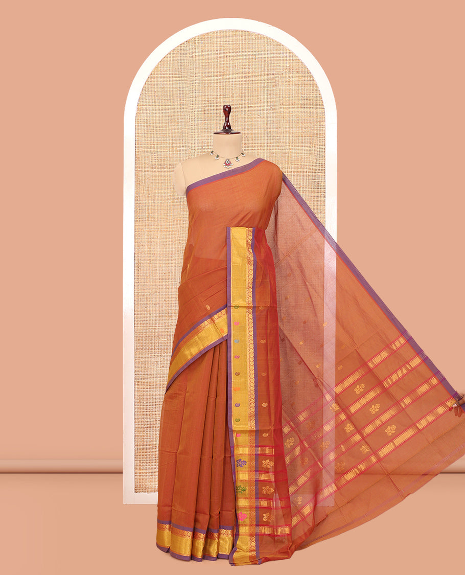 Rust Venkatagiri Cotton Saree