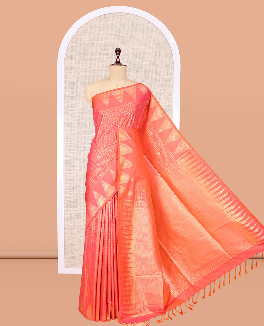 Orange Checks Budget Silk Saree
