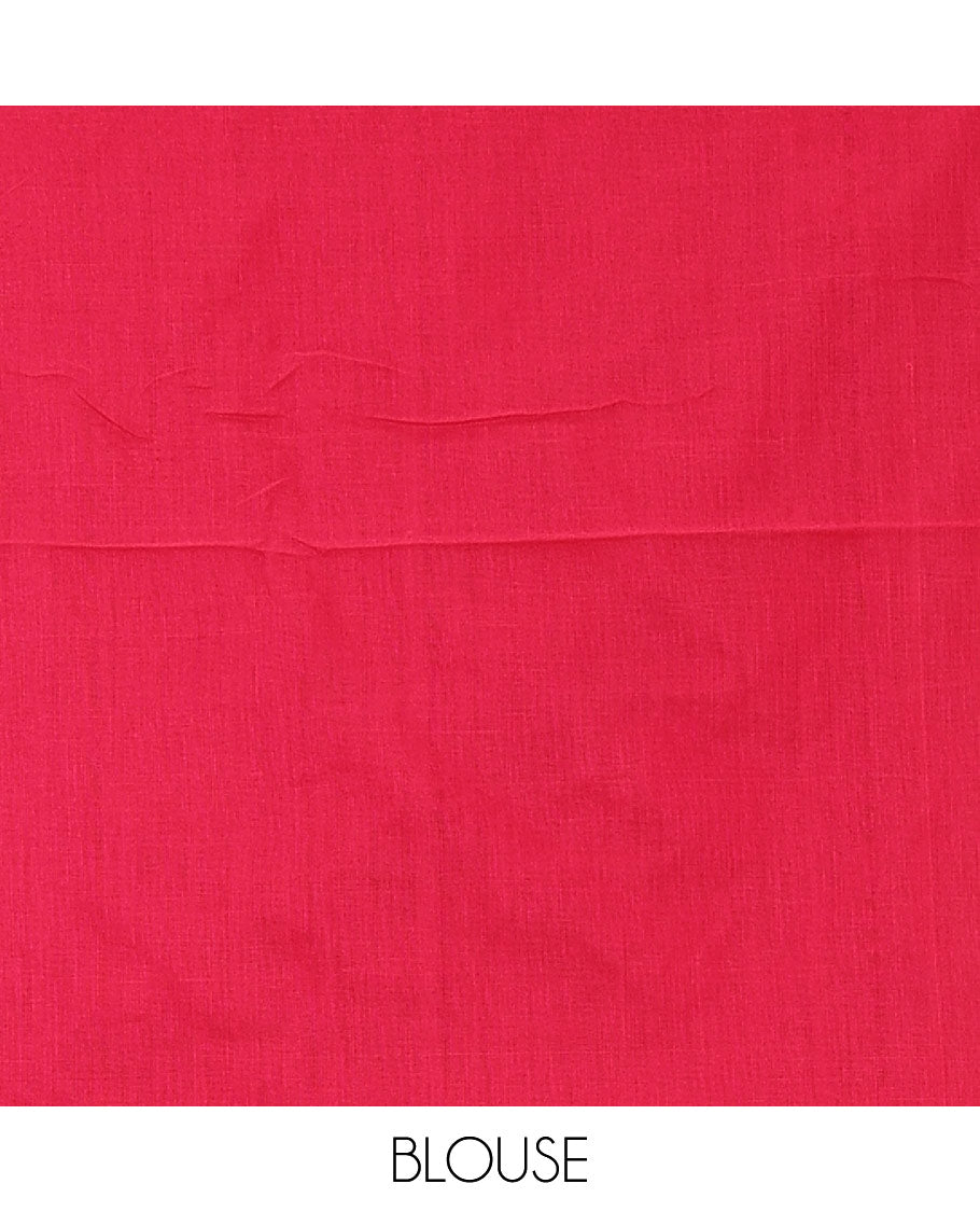 Borderless Rani pink heart thread embroidery jute cotton saree with self pallu & plain blouse