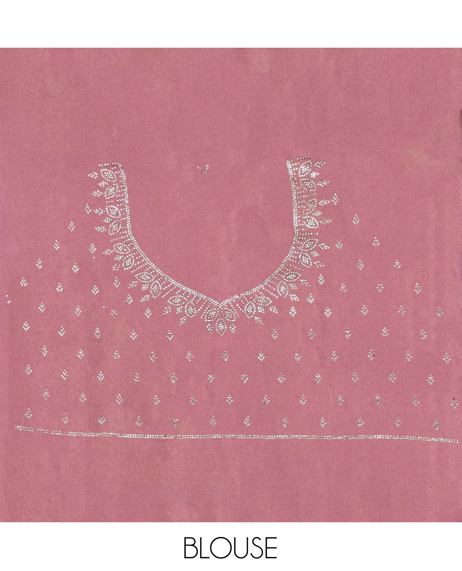 Pink Designer Saree, Mesmerized with Stone Work, a Scallop Stone Work Border, and Matching Blouse