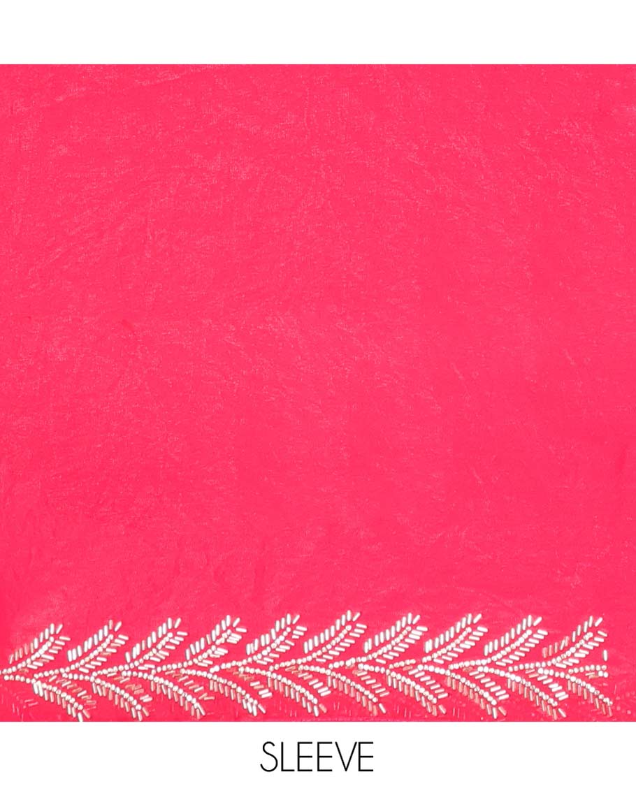 Pink Designer Saree, Spotlighted with Stone Work Across Its Body, Highlighted by a Scallop Stone Embroidered Border, a Self Pallu, and Paired with a Matching Stone Work Blouse