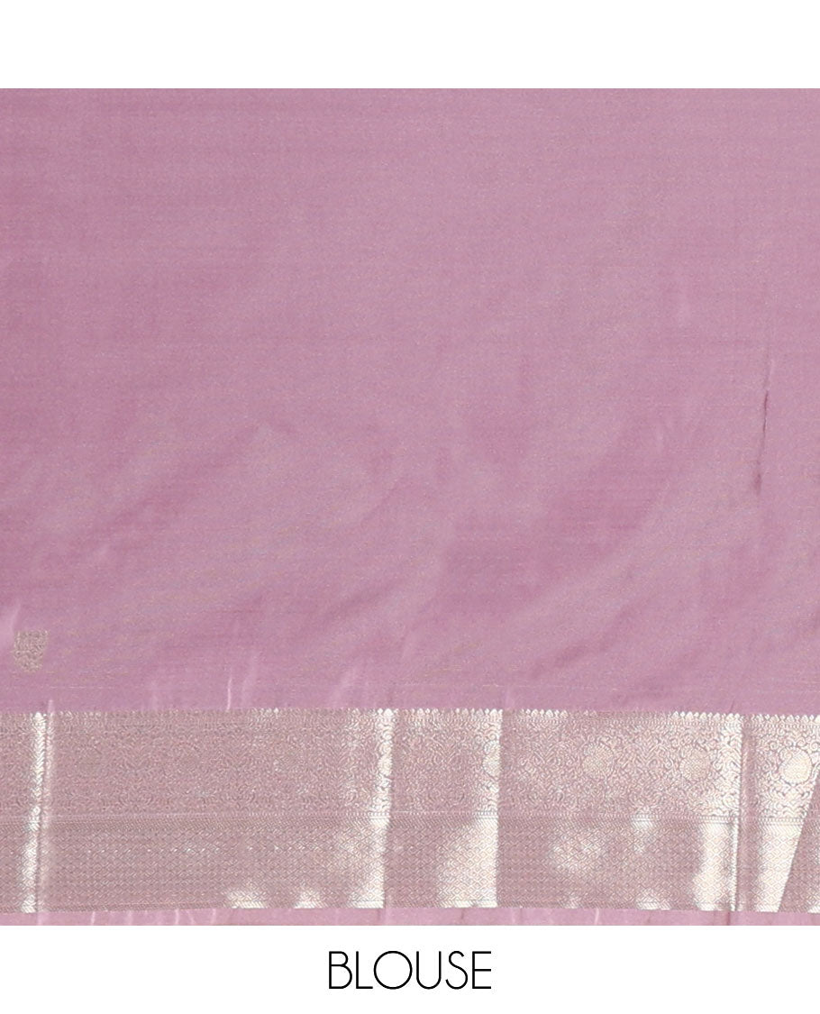 Grey striped,floral design gift saree with contrast zari design border & chevron design pallu