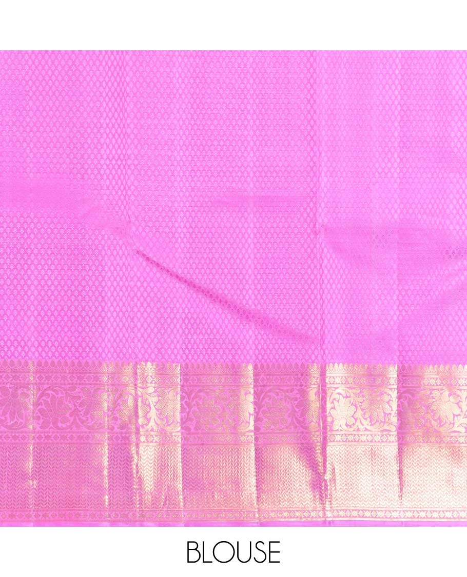 Light blue checked, mayil buttas silk saree with contrast border of thilakam mokku, muthu, paun design & floral design pallu