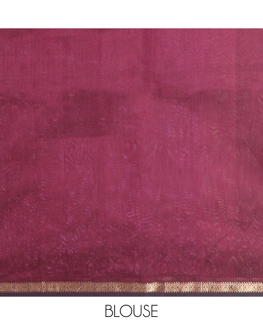 Maroon floral motifs maheshwari cotton saree with self zari design border & floral design pallu