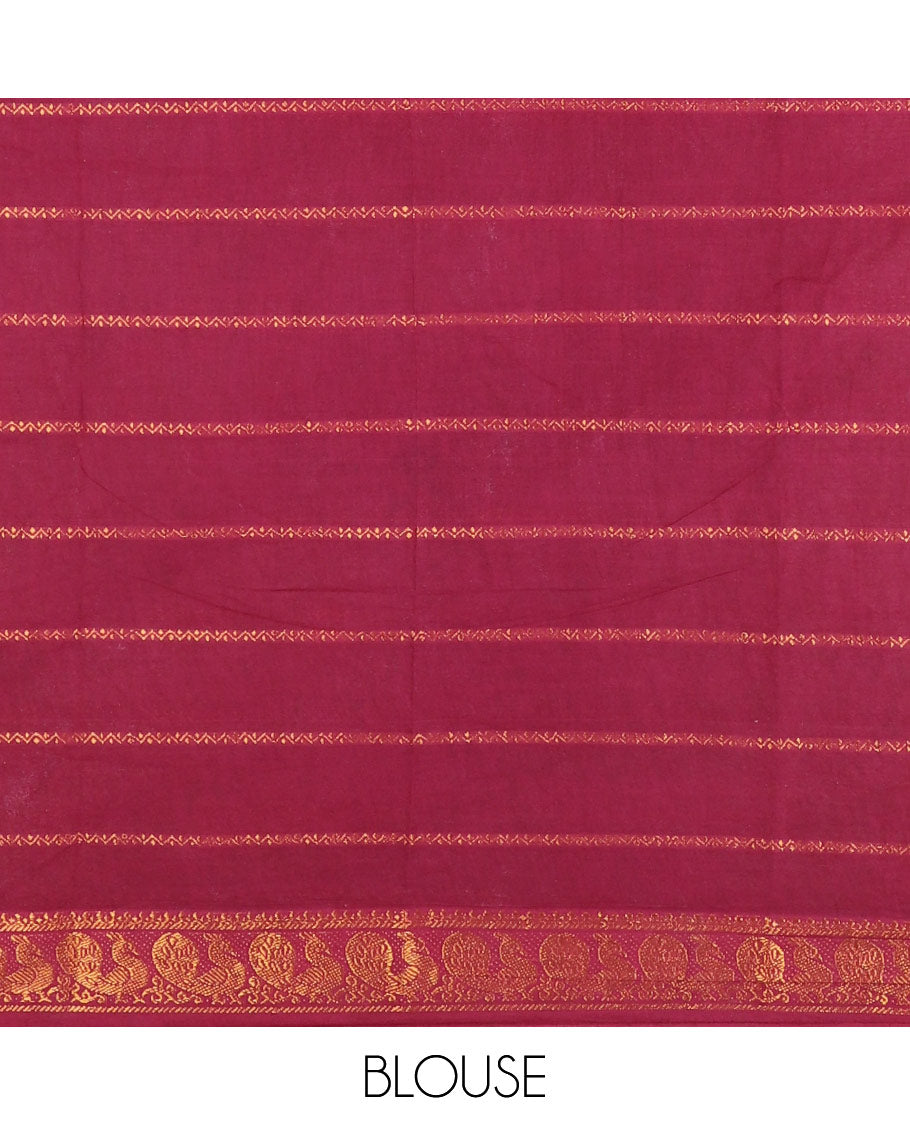 Black and maroon veldhari zari striped Sungudi cotton saree, contrast peacock zari motif border, zari striped pallu, and contrast zari design blouse