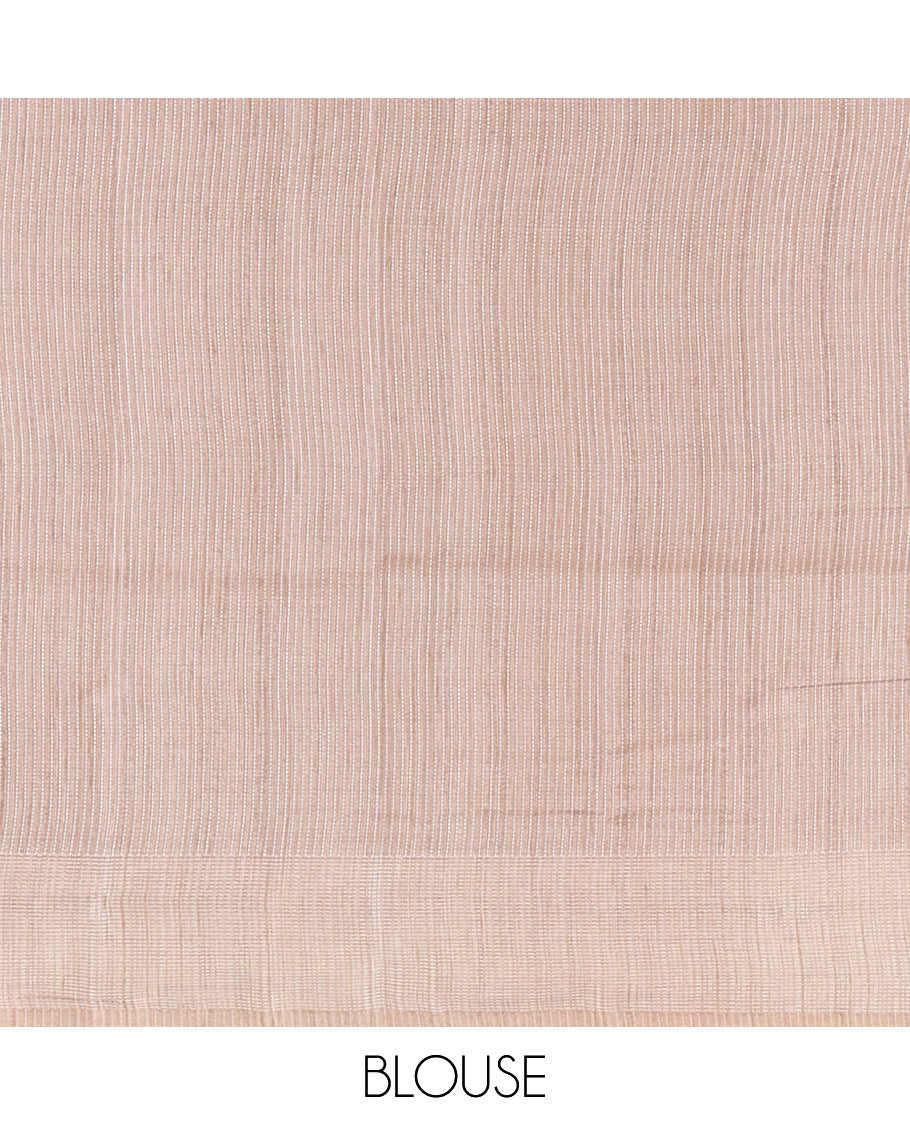 Pink floral vines thread embroidered Tussar saree, contrast Thread border, plain pallu, and contrast blouse