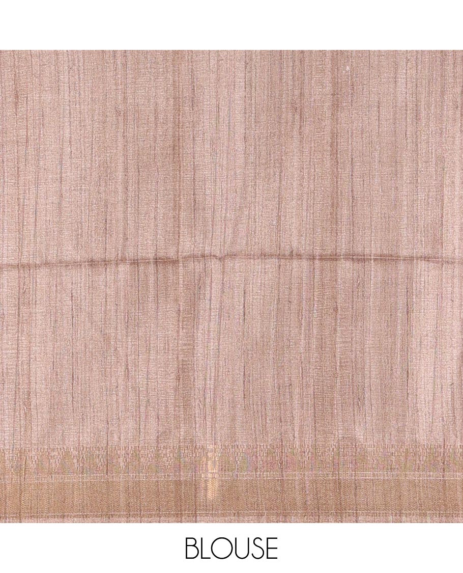 Sandal floral vine printed fancy tussar saree, zari temple border, floral printed pallu, and a matching zari woven blouse