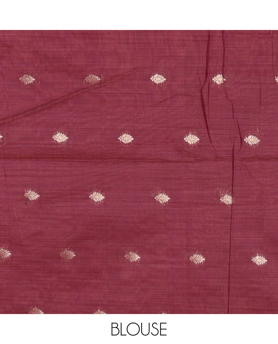 Pale pink meena buttas woven linen saree, jamdhani-style floral design woven border, floral design pallu & contrast zari butta blouse