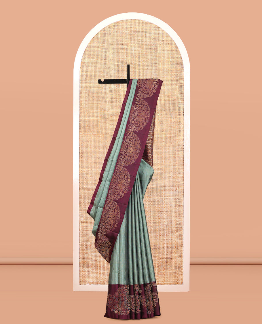 Green Checked Mayuri Lite Silk Mix Saree, Contrast-Uniquely Woven Zari Border, Grand Pallu, and a Contrast Blouse