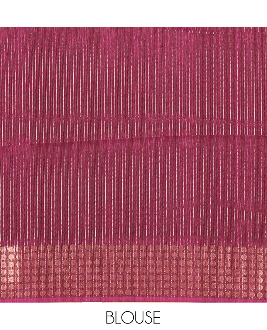 Purple Fancy Tussar Saree, Polka Dotted Zari Border, Grand Pallu, a Floral Printed Blouse, Matching Blouse