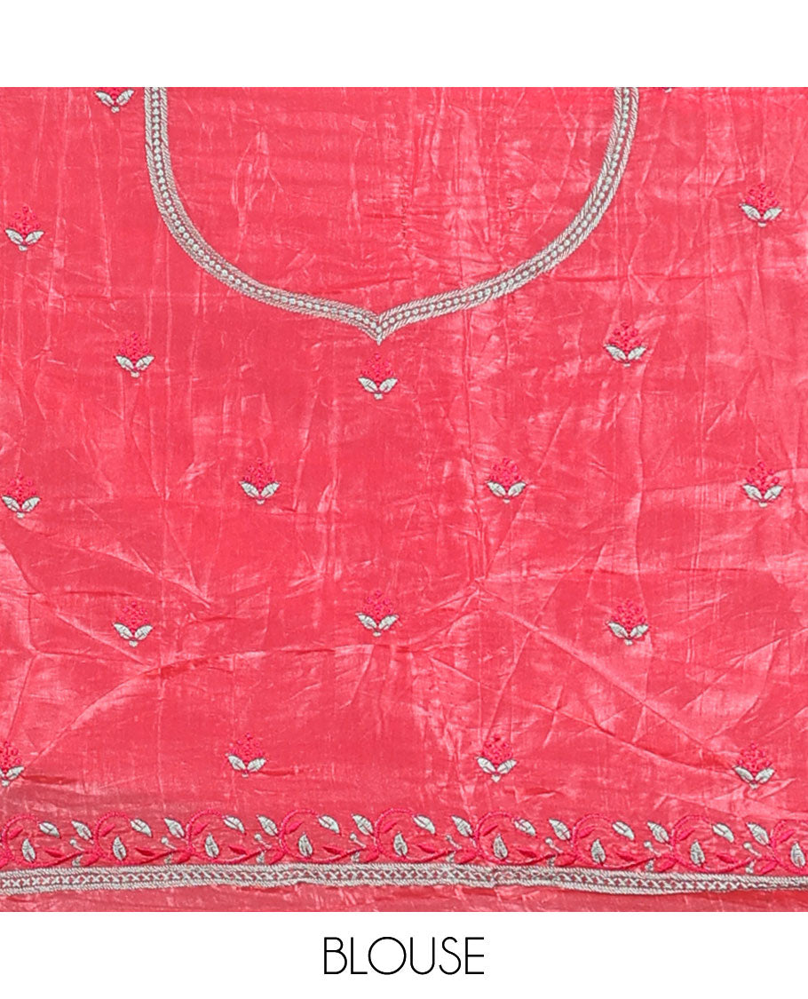 Pink pichwai design half saree with contrast border, unique design blouse & pichwai design dhavani