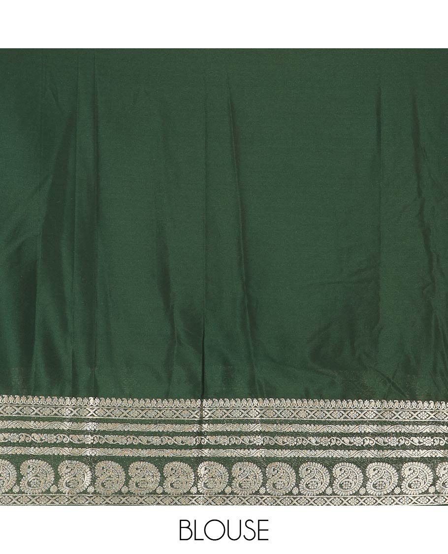Pink plain art mysore silk saree, contrast traditional zari border of paisleys, and zari design pallu