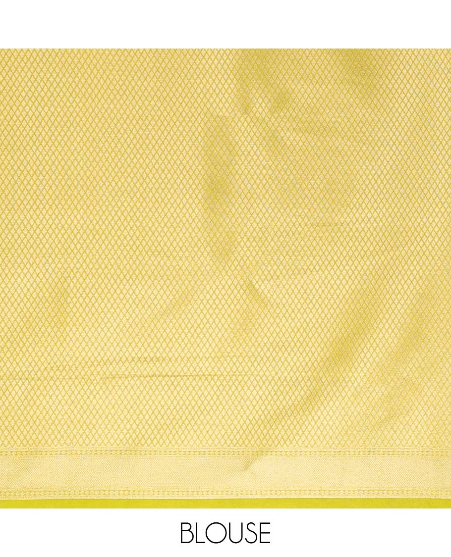 Yellow floral jacquard softy saree with self floral zari design border & intricate zari design pallu
