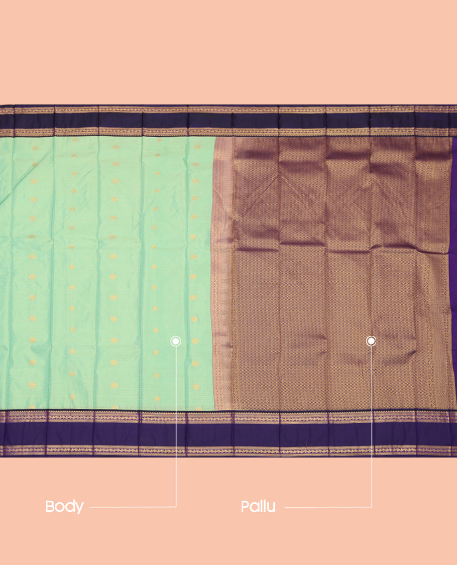Green Contrast Stripes and Zari Butta Budget Silk Saree