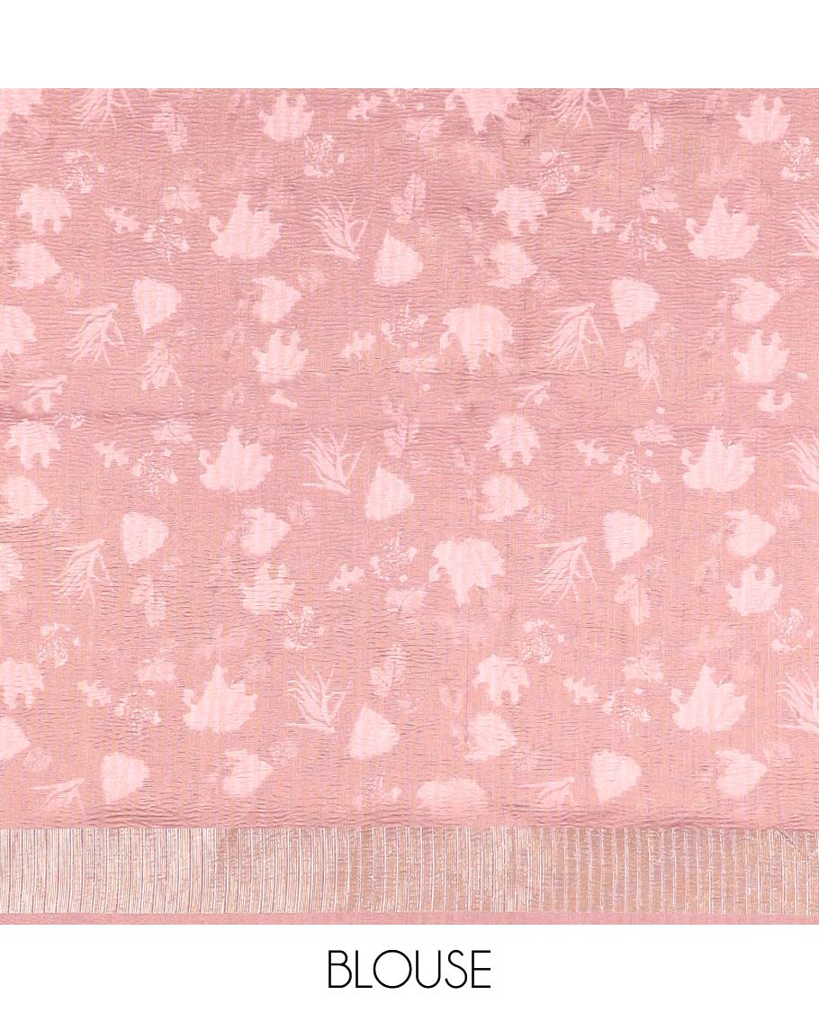 Onion pink all-over digital print gold foil print crush tissue saree contrast gold zari border & crush pallu along with printed blouse