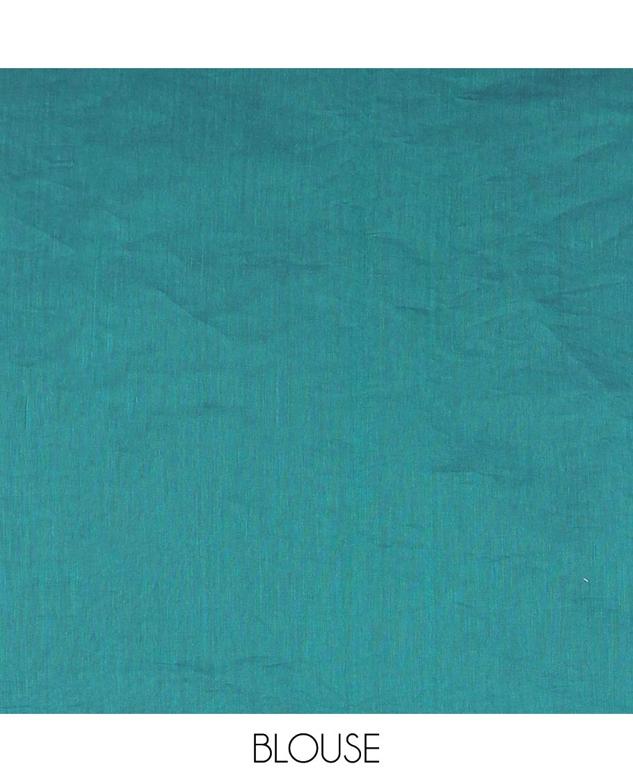 Green Coimbatore Cotton Saree, Beautified with Circle Buttas All Over Its Body, Subtly Made Border Steeped with Circle Designs, Pallu Mirrors the Same Body Design, and Paired with a Matching Blouse