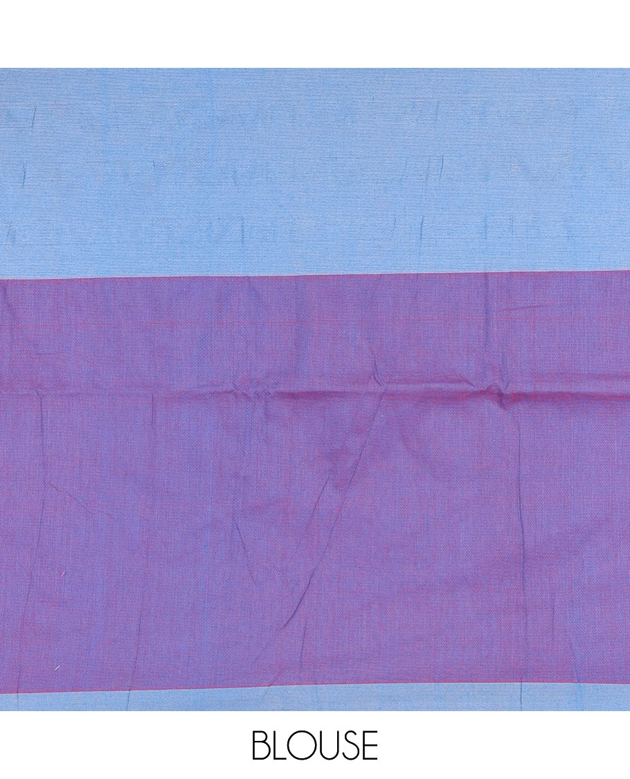 Borderless blue ombre style tri-colored plain Khadi mul cotton saree with full plain blouse