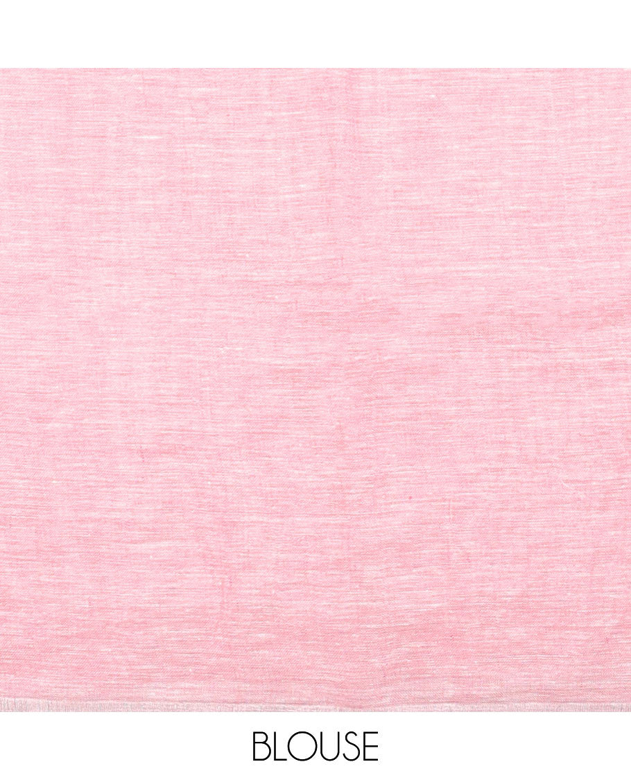 Borderless pink motifs linen saree with striped pallu