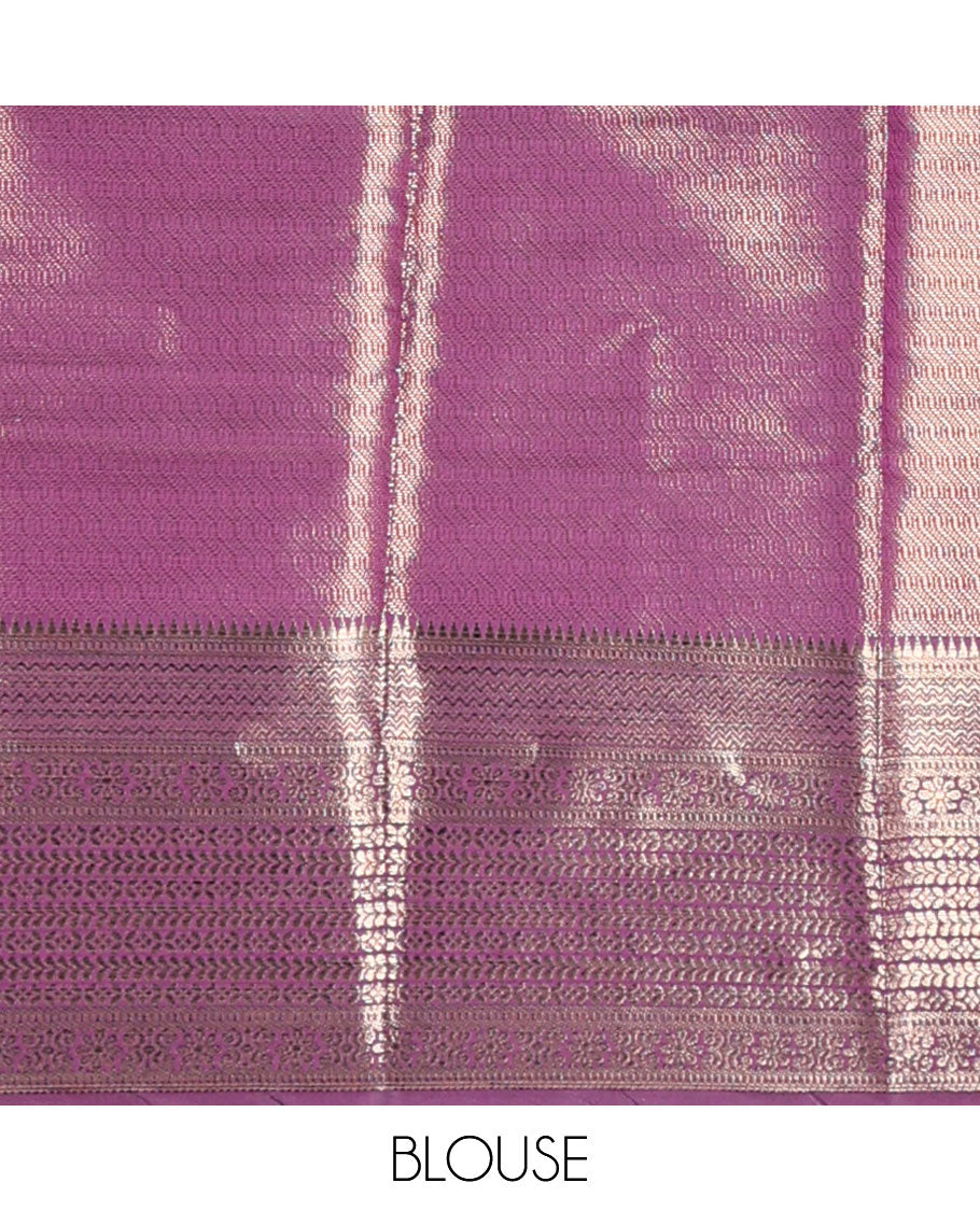 Wine zig zag straight line leaf design elite silk saree, gold rose zari with veldari border , malli mokku design & rich pallu , rose gold brocade design blouse