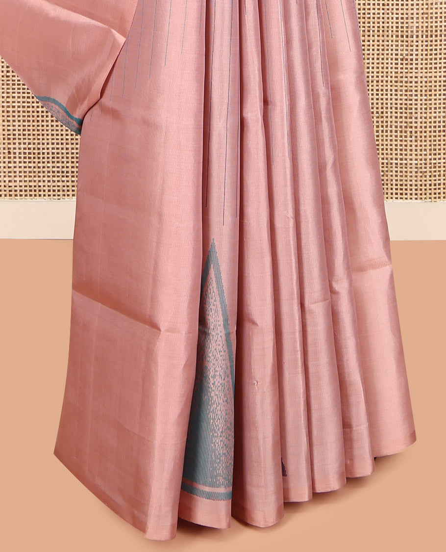 Borderless Peach Mayuri Lite Silk Mix Saree, Subtly Sparkled With Stripes and Triangle Buttas, a Subtle Self-Pallu of Triangles and a Matching Blouse