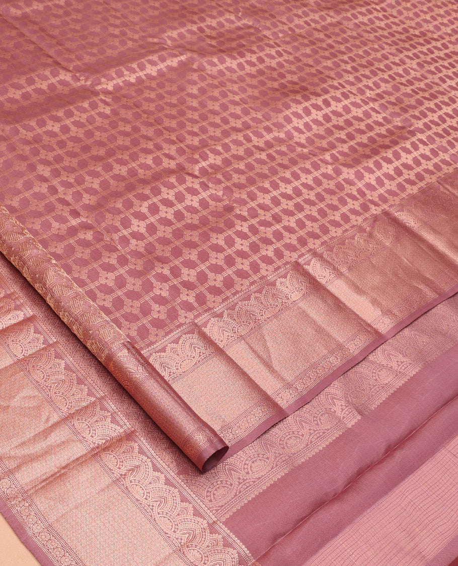 Rosewood Pink Jacquard Design Kanchipuram Wedding Silk Saree