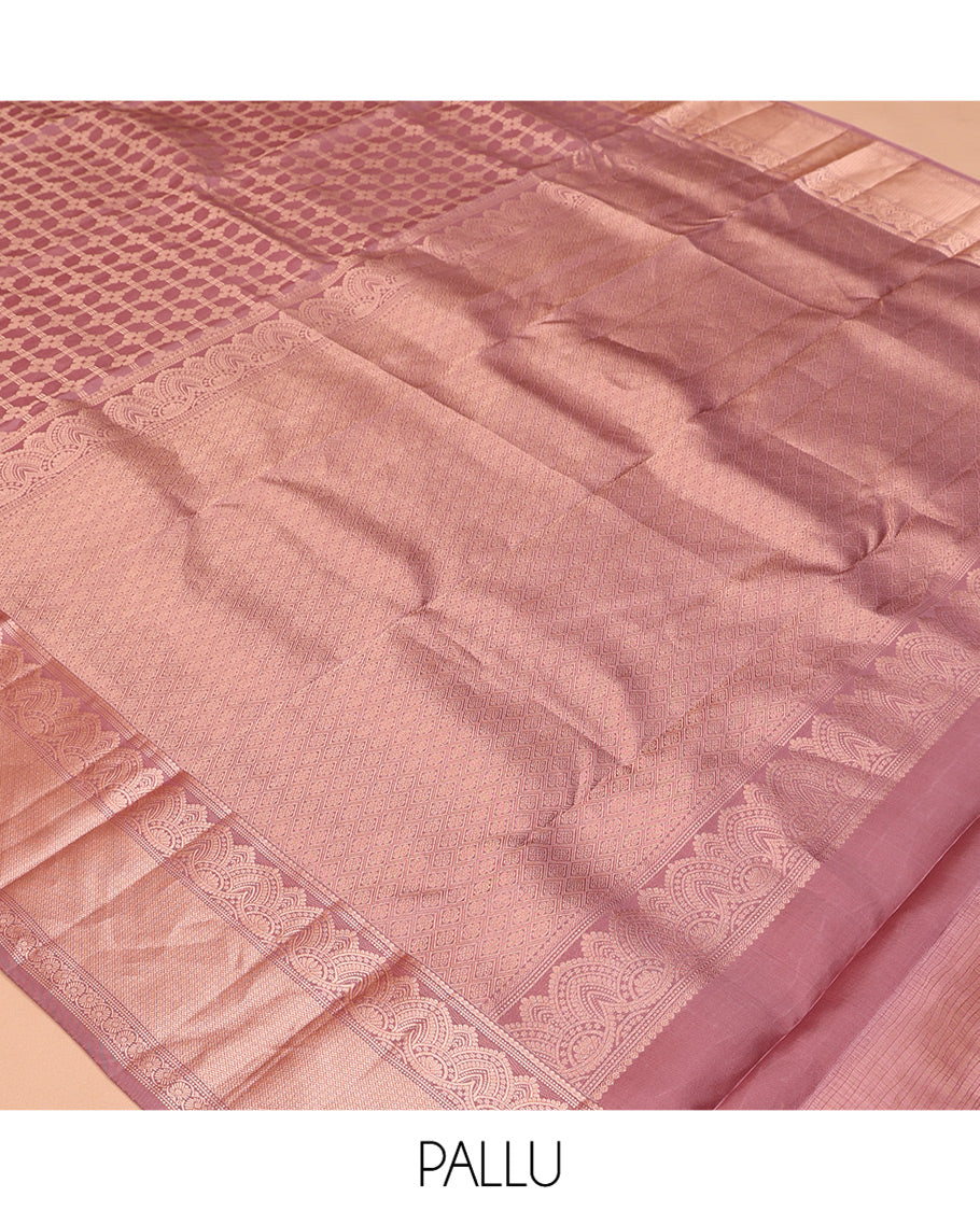 Rosewood Pink Jacquard Design Kanchipuram Wedding Silk Saree