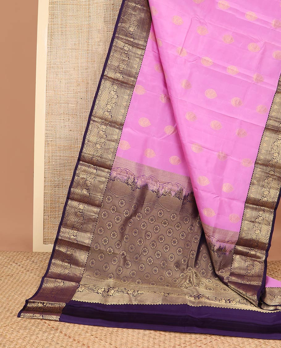 Light pink buttas silk saree with contrast intricate zari design border & floral design pallu