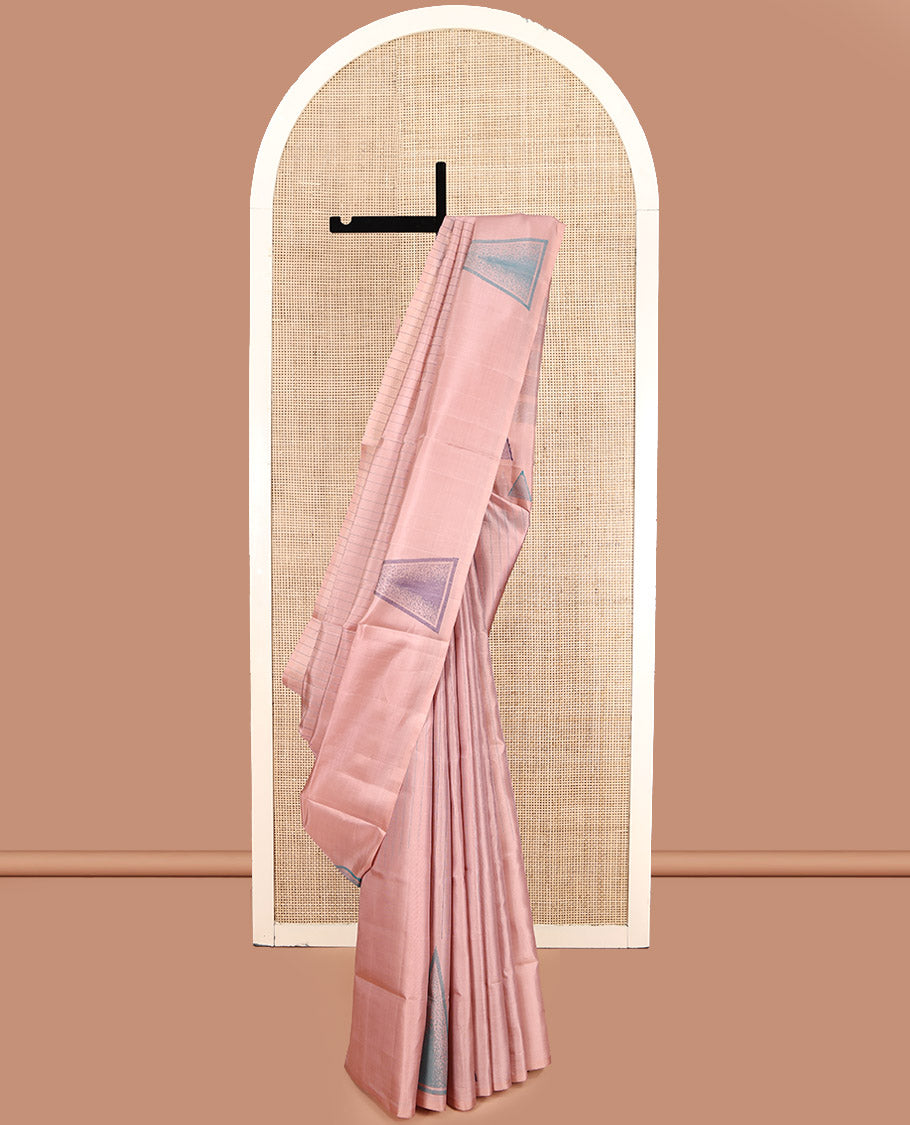 Borderless Peach Mayuri Lite Silk Mix Saree, Subtly Sparkled With Stripes and Triangle Buttas, a Subtle Self-Pallu of Triangles and a Matching Blouse