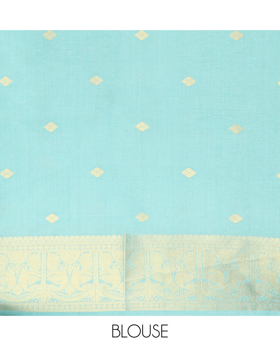Pink check pattern soft silk saree with peacock design border & peacock design pallu along with peacock zari border blouse