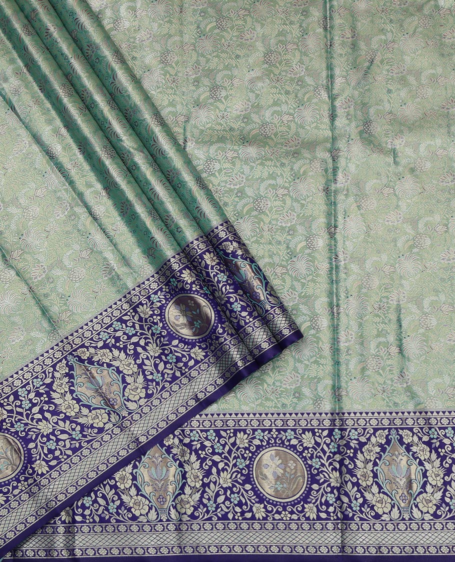 Blue Art Silk Pavadai Material Set