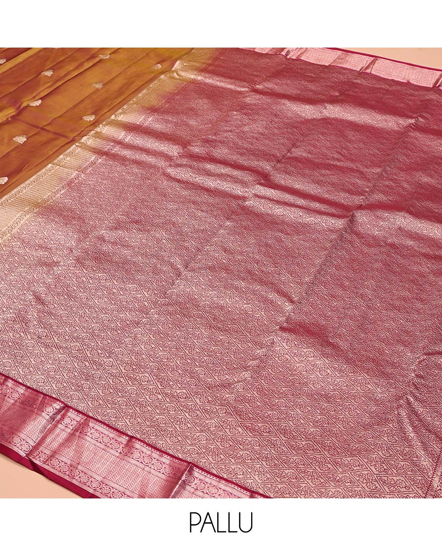 Orange Vasundhara Lite Silk Mix Saree, Elevated with Zari Buttas All Over Its Body, Complemented by a Contrast Border of Rekku, Banaras, Muthu, Kodi Visiry, and Puli Nagam Designs, Grand Jaal Pallu, and Paired with a Contrast Blouse