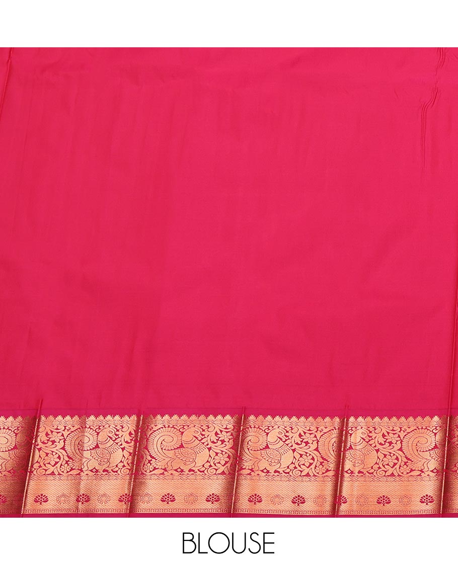 Orange Budget Silk Saree, Delicately Woven with Jacquard Design, Complemented by a Contrast Peacock Zari Border, Grand Pallu, and a Contrast Blouse