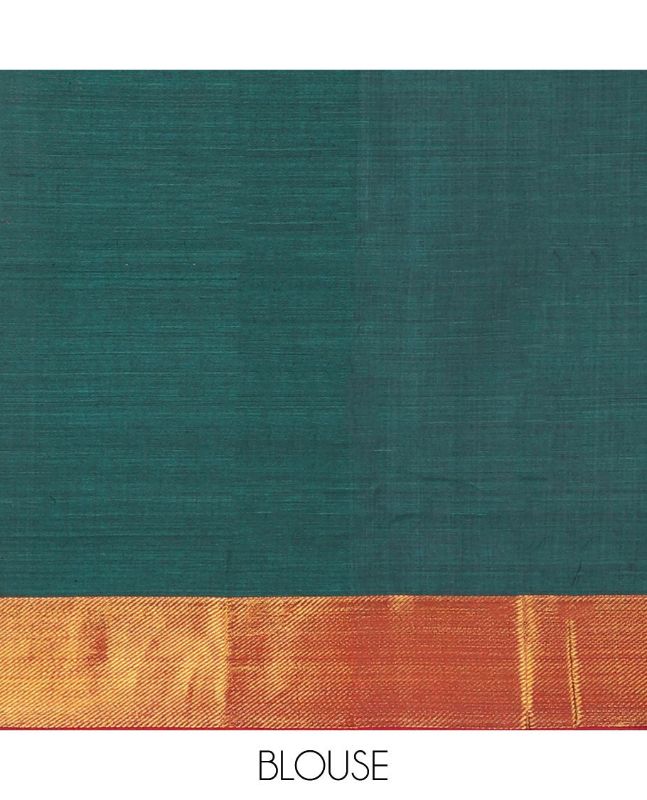 Green mercerised cotton daman zari border half saree with cotton blouse & skya georgette one side zari border dhavani