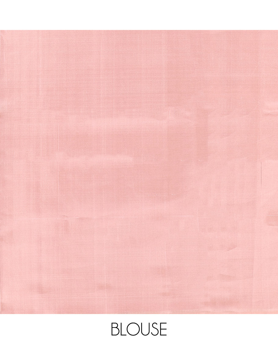 Borderless Peach Mayuri Lite Silk Mix Saree, Subtly Sparkled With Stripes and Triangle Buttas, a Subtle Self-Pallu of Triangles and a Matching Blouse