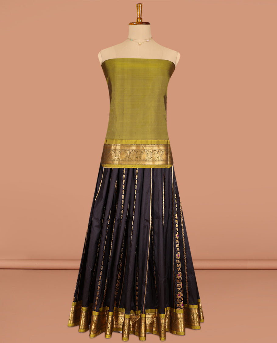 Black Pure Silk Pavadai Material Set