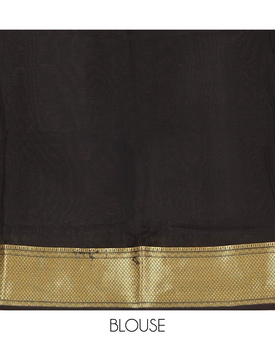 Black delicately thread hand embroidered Mysore silk saree features Pichwai lotus vine, and cow motifs, traditional zari border, and jaal pallu