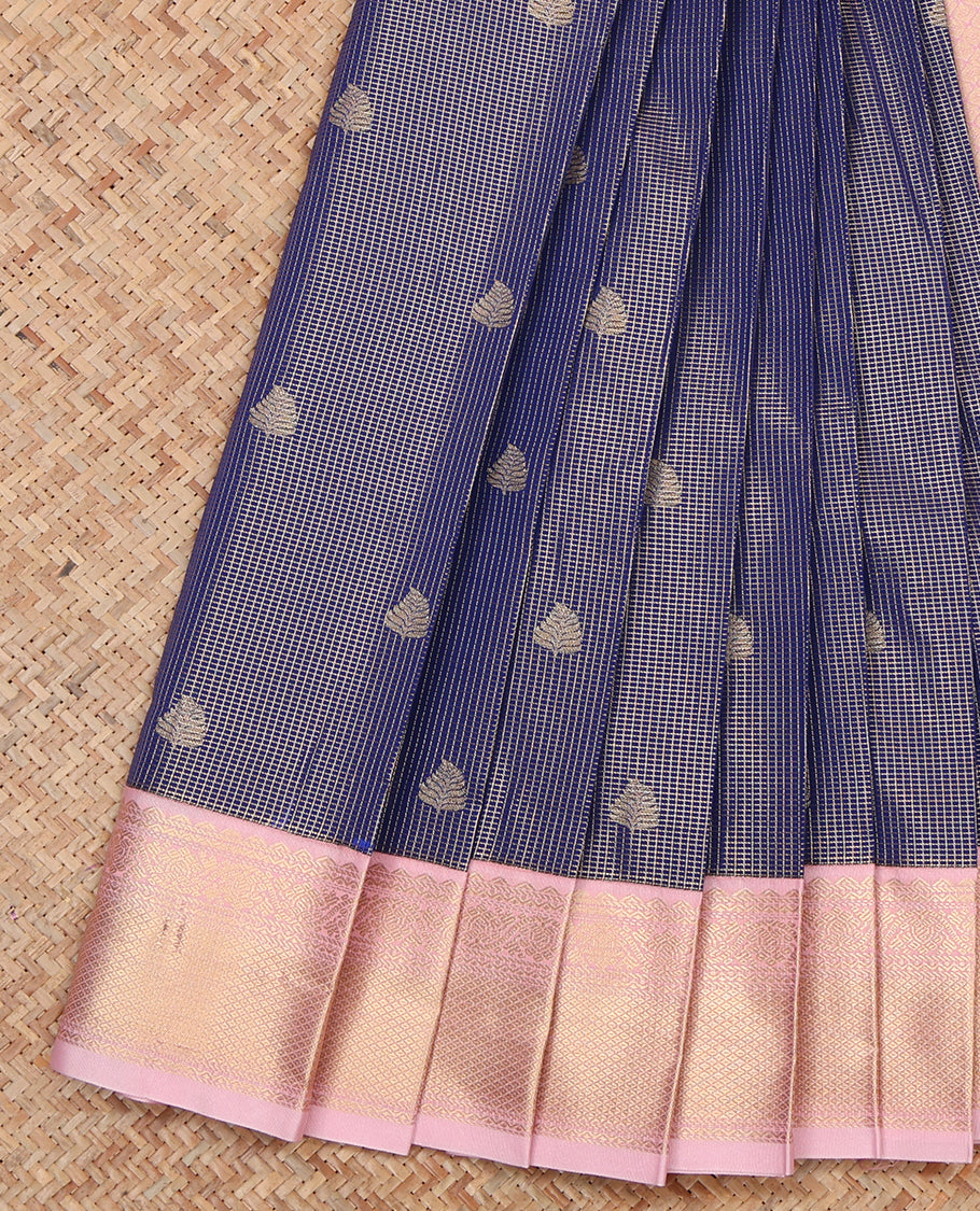 Blue Budget Silk Saree, Enriched with Zari Buttas and Stripes, a Contrast Traditional Zari Border, Grand Pallu, and a Contrast Blouse