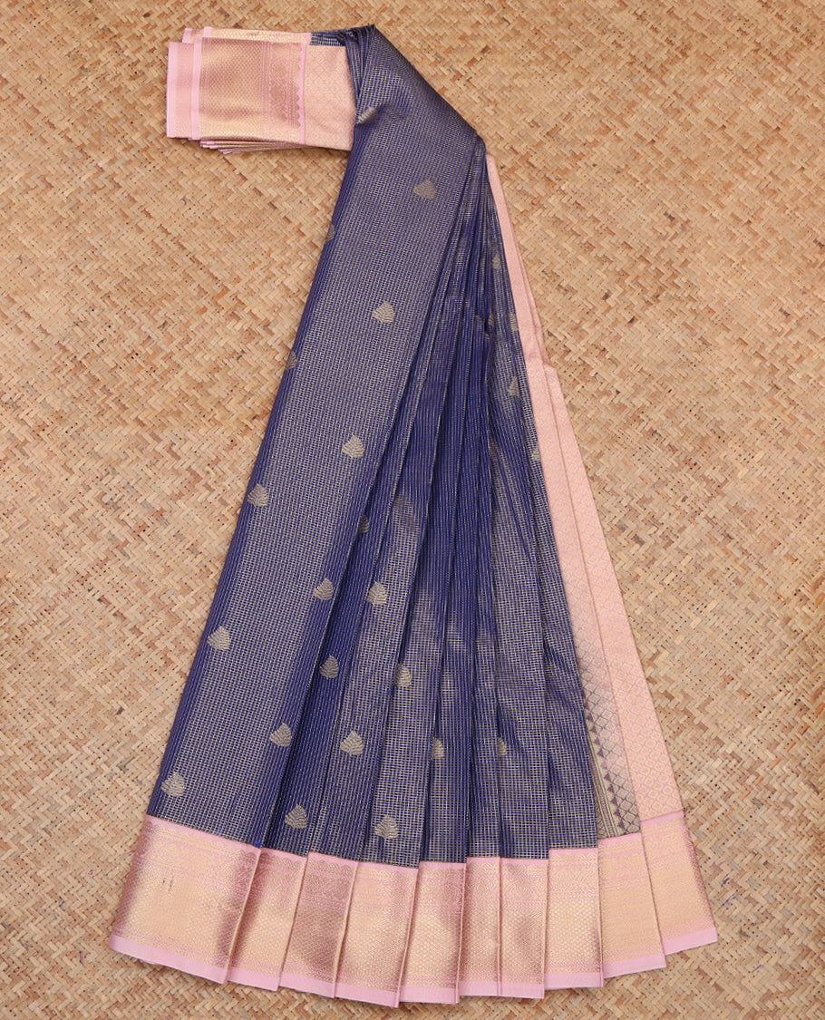 Blue Budget Silk Saree, Enriched with Zari Buttas and Stripes, a Contrast Traditional Zari Border, Grand Pallu, and a Contrast Blouse