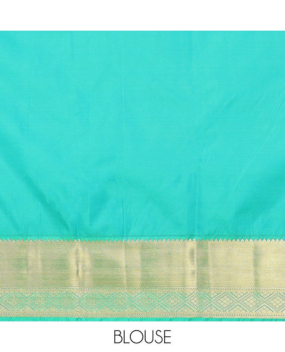 Red zari buttas budget silk saree, contrast traditional zari design woven border, and ogee patterned pallu