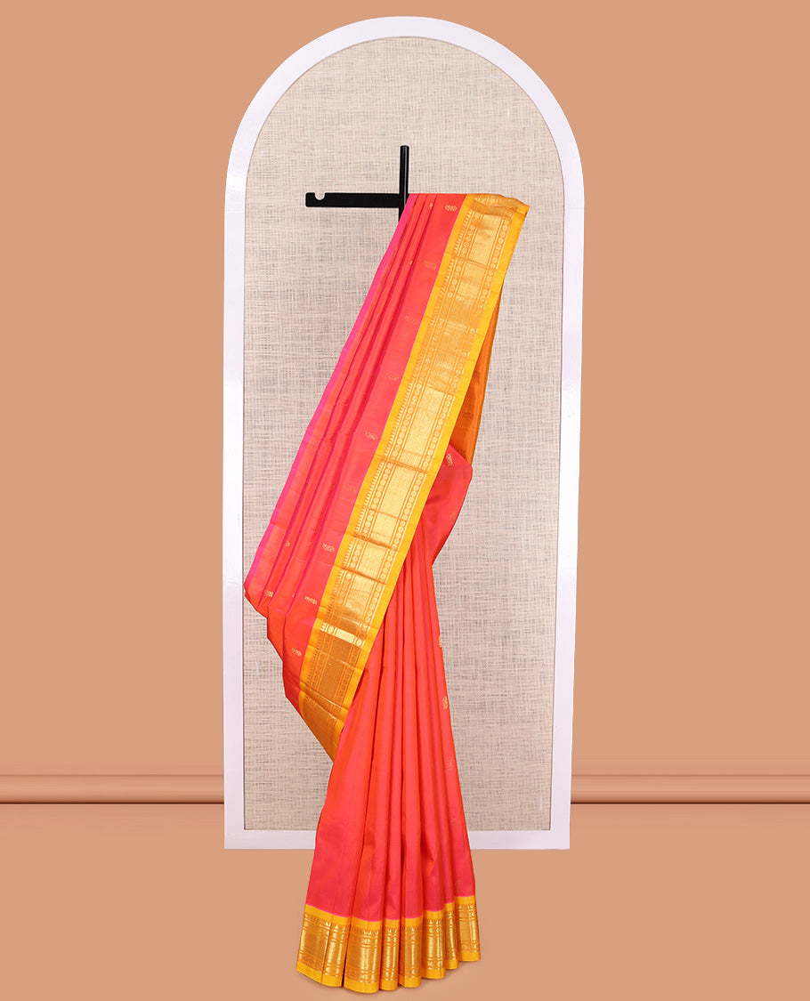 Orange Contrast Kanchipuram Silk Saree
